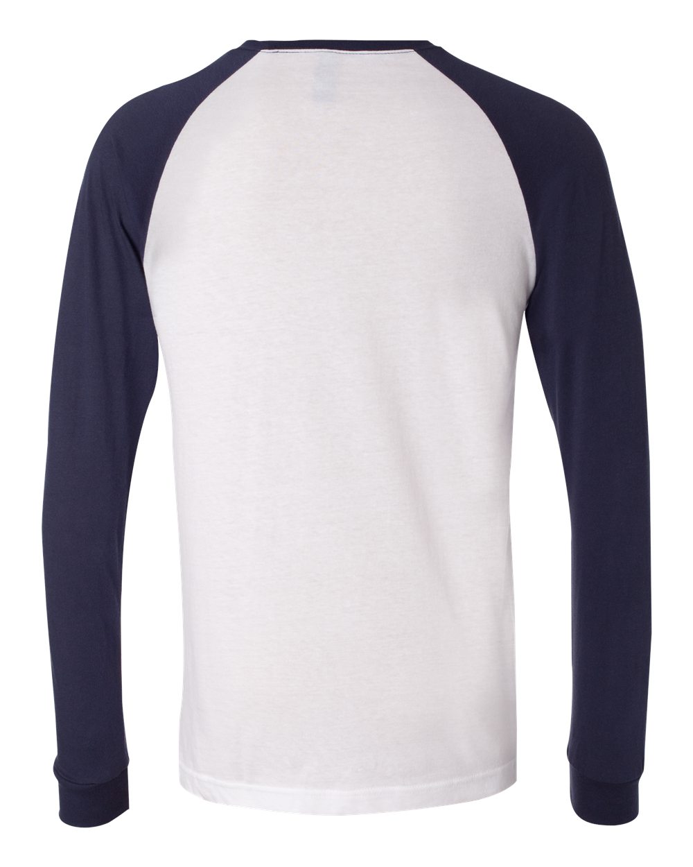 BELLA + CANVAS 3000 Men's Long Sleeve Jersey Baseball Tee in White/ Navy, back