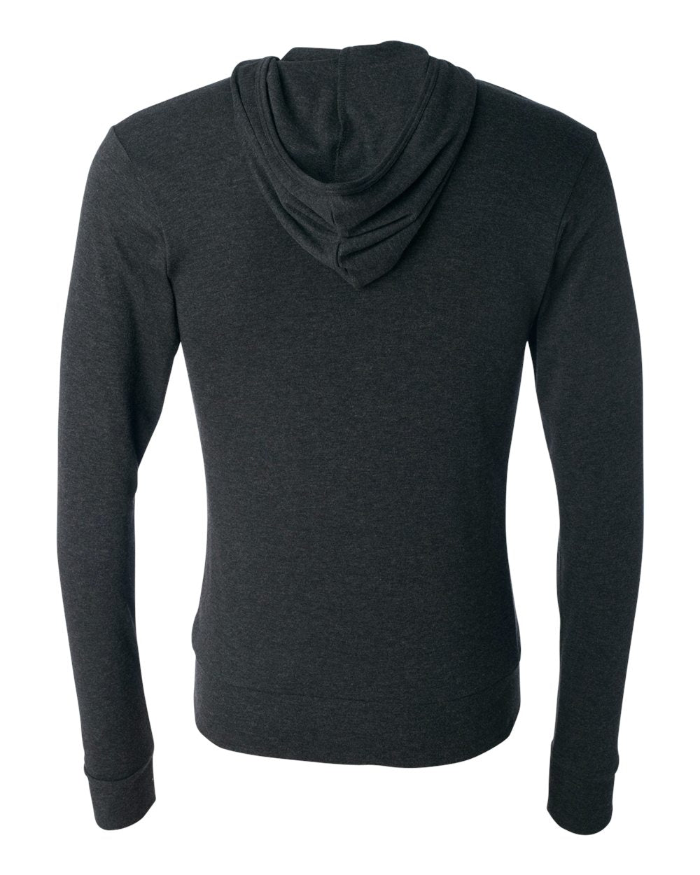 BELLA + CANVAS 3939 Unisex Triblend Lightweight Full-Zip Hooded Long Sleeve Tee in Charcoal Black Triblend, back