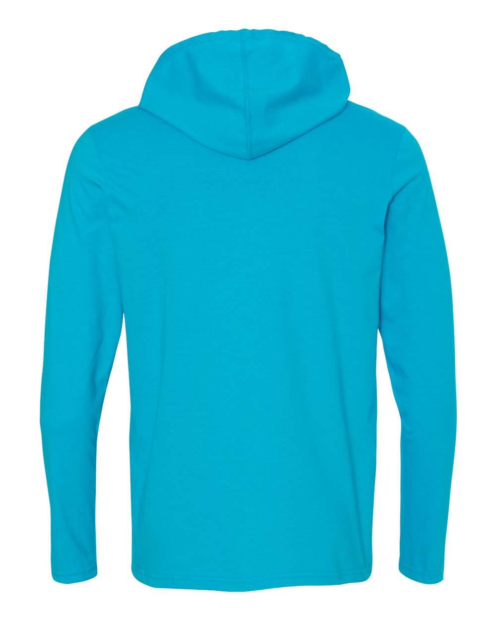 Gildan 987 Unisex Softstyle® Lightweight Hooded Long Sleeve T-Shirt in Caribbean Blue/ Dark Grey, back