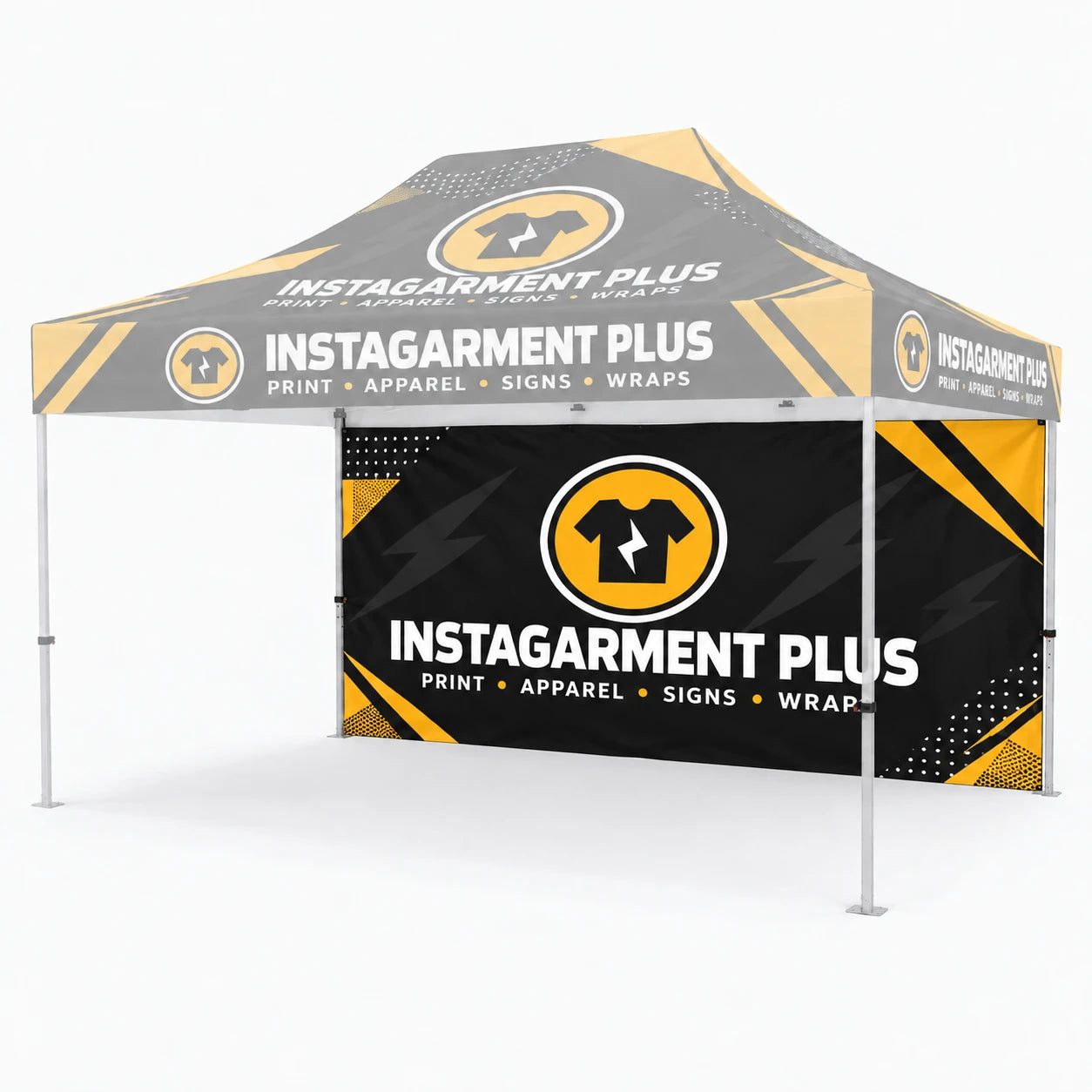 15ft Custom Event Tent with full backwall replacement graphics - Instagarment Plus