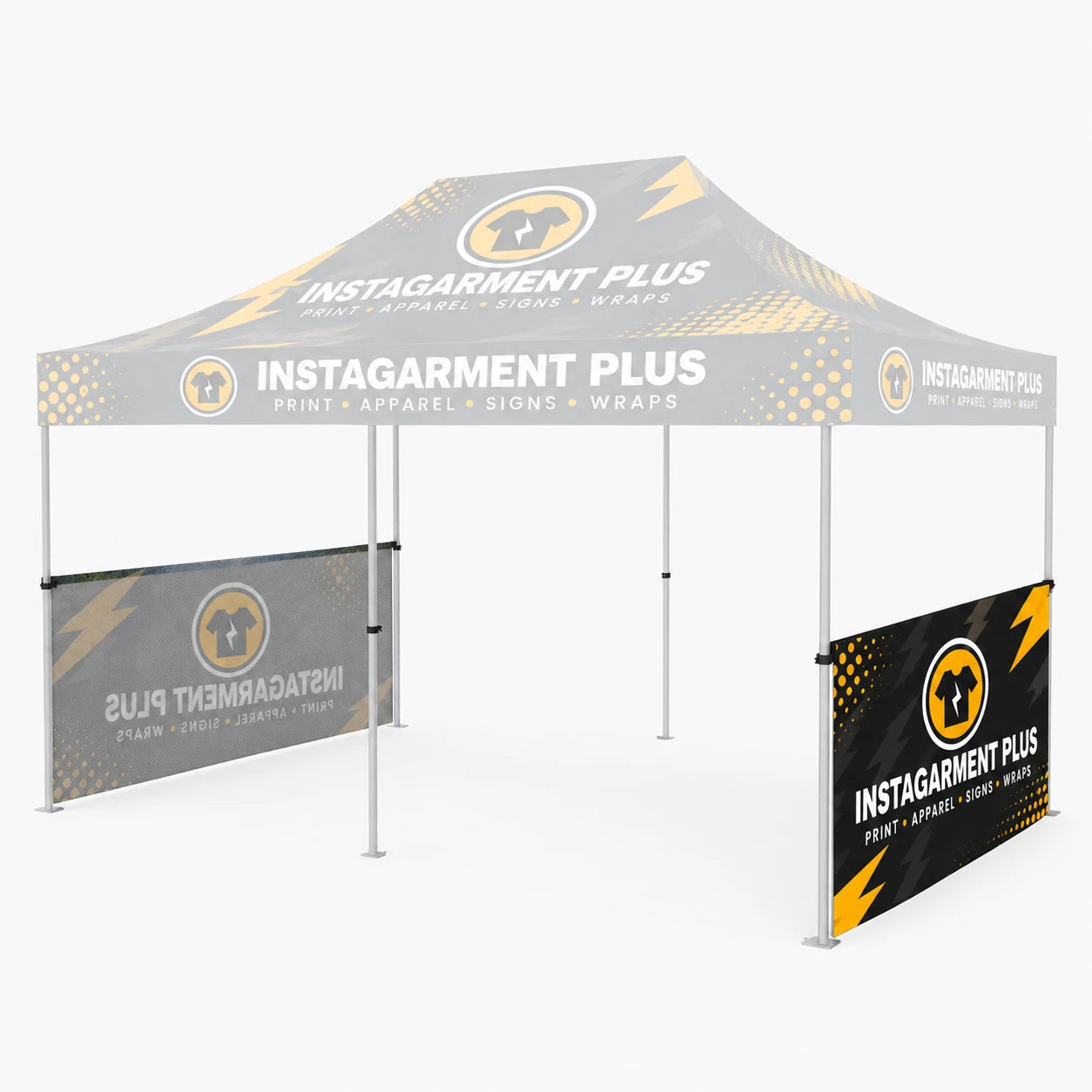 20ft Custom Event Tent with half wall replacement graphics - Instagarment Plus