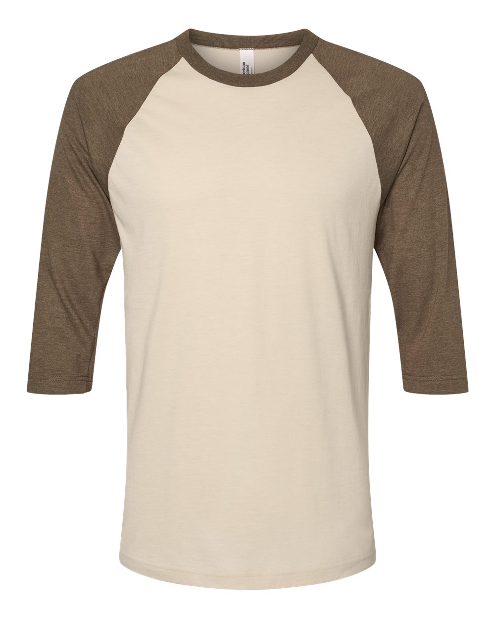 American Apparel 2003CVC Unisex CVC Raglan Tee in Heather Bone/ Heather Army