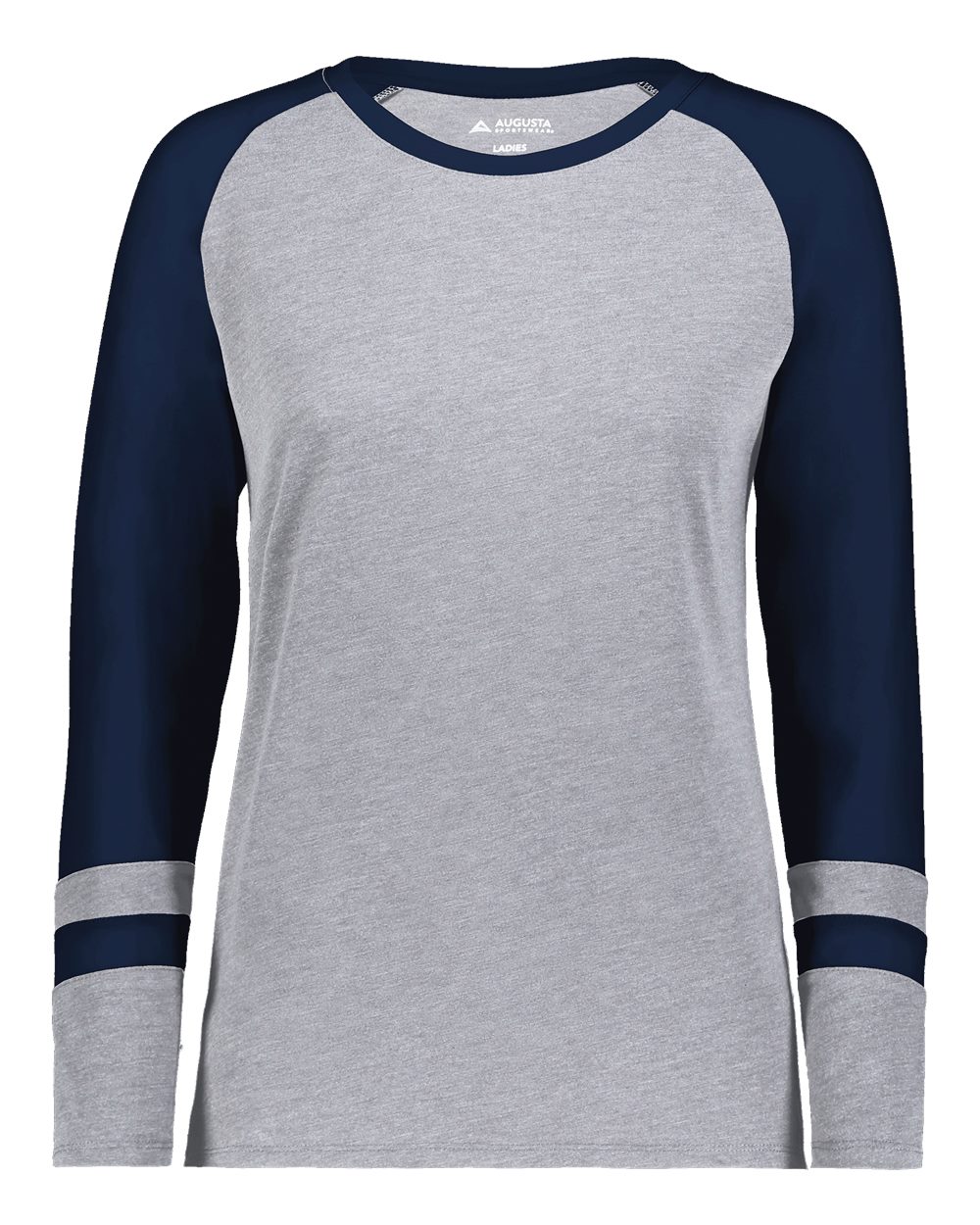 Augusta Sportswear 2917 Women's Triblend Fanatic 2.0 Long Sleeve T-Shirt in Grey Heather/ Navy