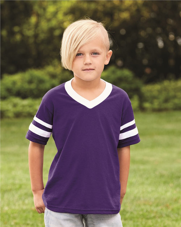 Augusta Sportswear 361 Youth V-Neck Jersey with Striped Sleeves