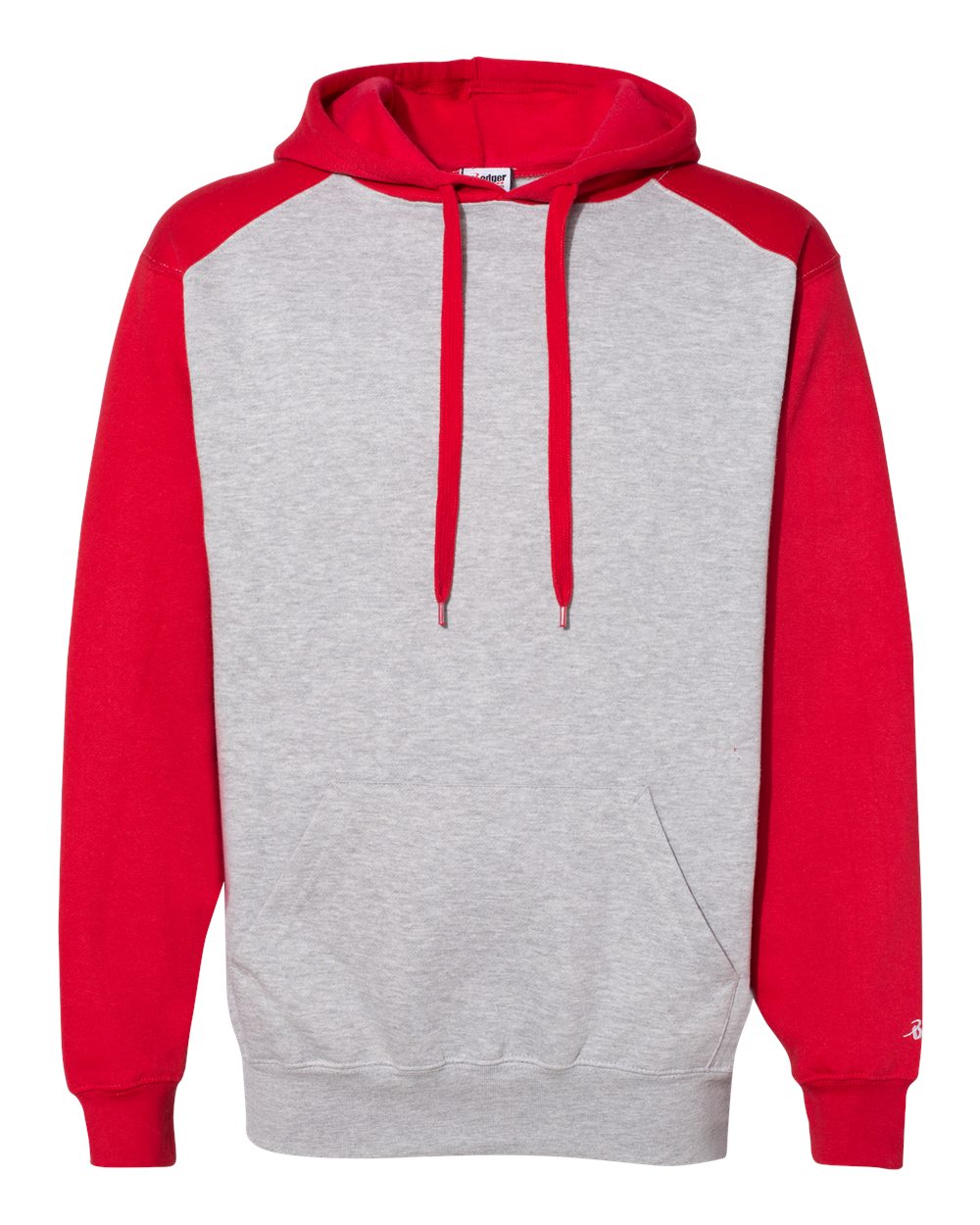 Badger 1249 Unisex Sport Athletic Fleece Hooded Sweatshirt in Oxford/ Red