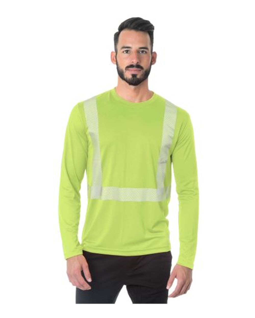 Bayside 3740 Unisex USA-Made Hi-Visibility Long Sleeve Performance T-Shirt - Segmented Tape in Lime Green