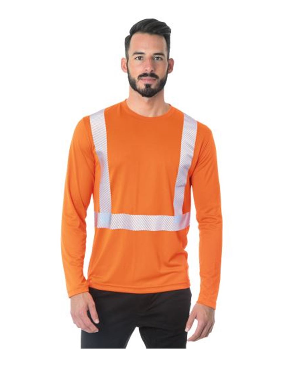 Bayside 3740 Unisex USA-Made Hi-Visibility Long Sleeve Performance T-Shirt - Segmented Tape in Orange