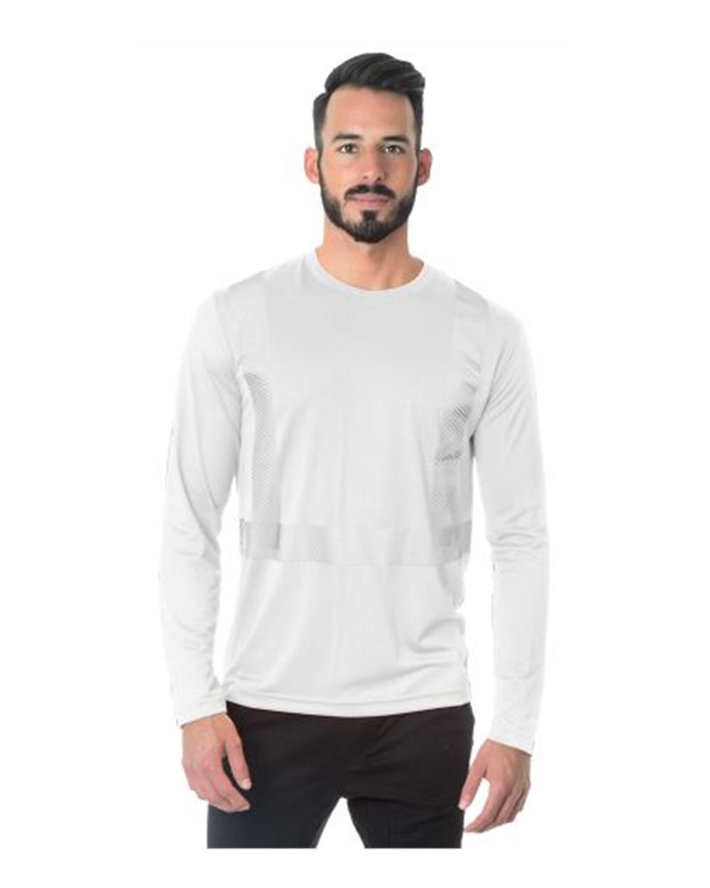 Bayside 3740 Unisex USA-Made Hi-Visibility Long Sleeve Performance T-Shirt - Segmented Tape in White