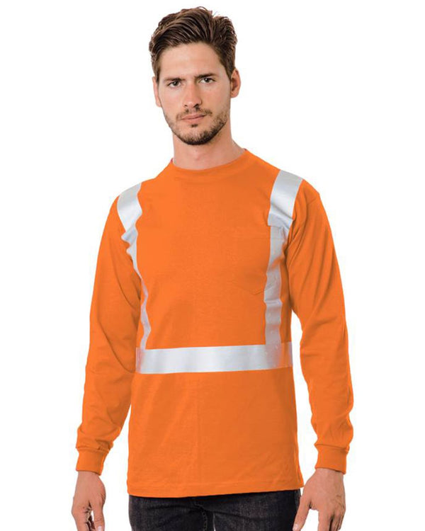 Bayside 3782 Unisex USA-Made 50/50 Hi-Visibility Long Sleeve Pocket T-Shirt