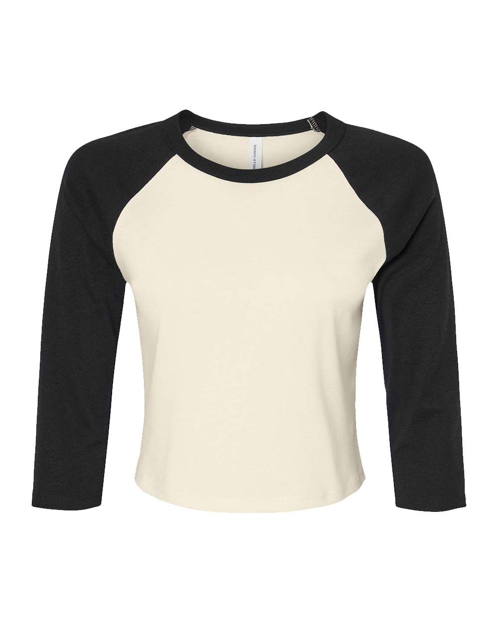 BELLA + CANVAS 1200 Women's Micro Rib Three-Quarter Raglan Sleeve Baby Tee in Natural/ Black