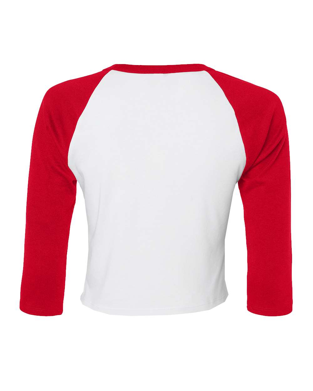 BELLA + CANVAS 1200 Women's Micro Rib Three-Quarter Raglan Sleeve Baby Tee in White/ Red, back