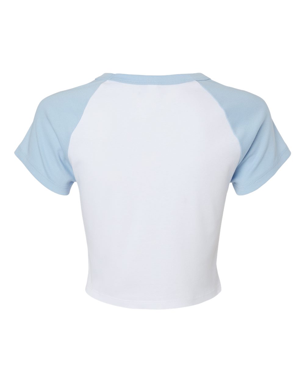BELLA + CANVAS 1201 Women's Micro Rib Raglan Baby Tee in White/ Baby Blue, back