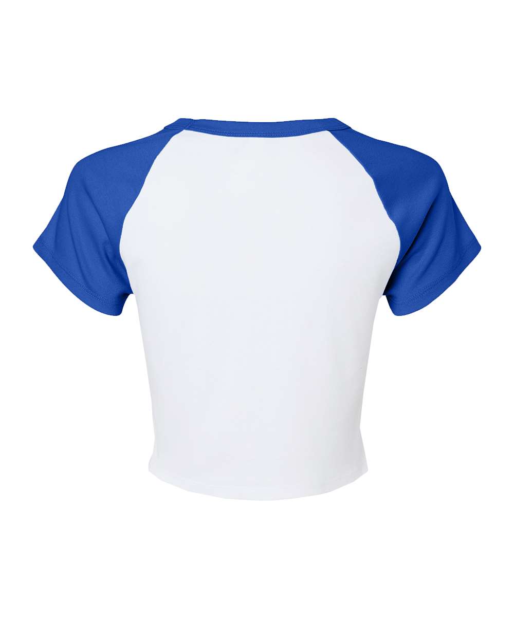 BELLA + CANVAS 1201 Women's Micro Rib Raglan Baby Tee in White/ True Royal, back