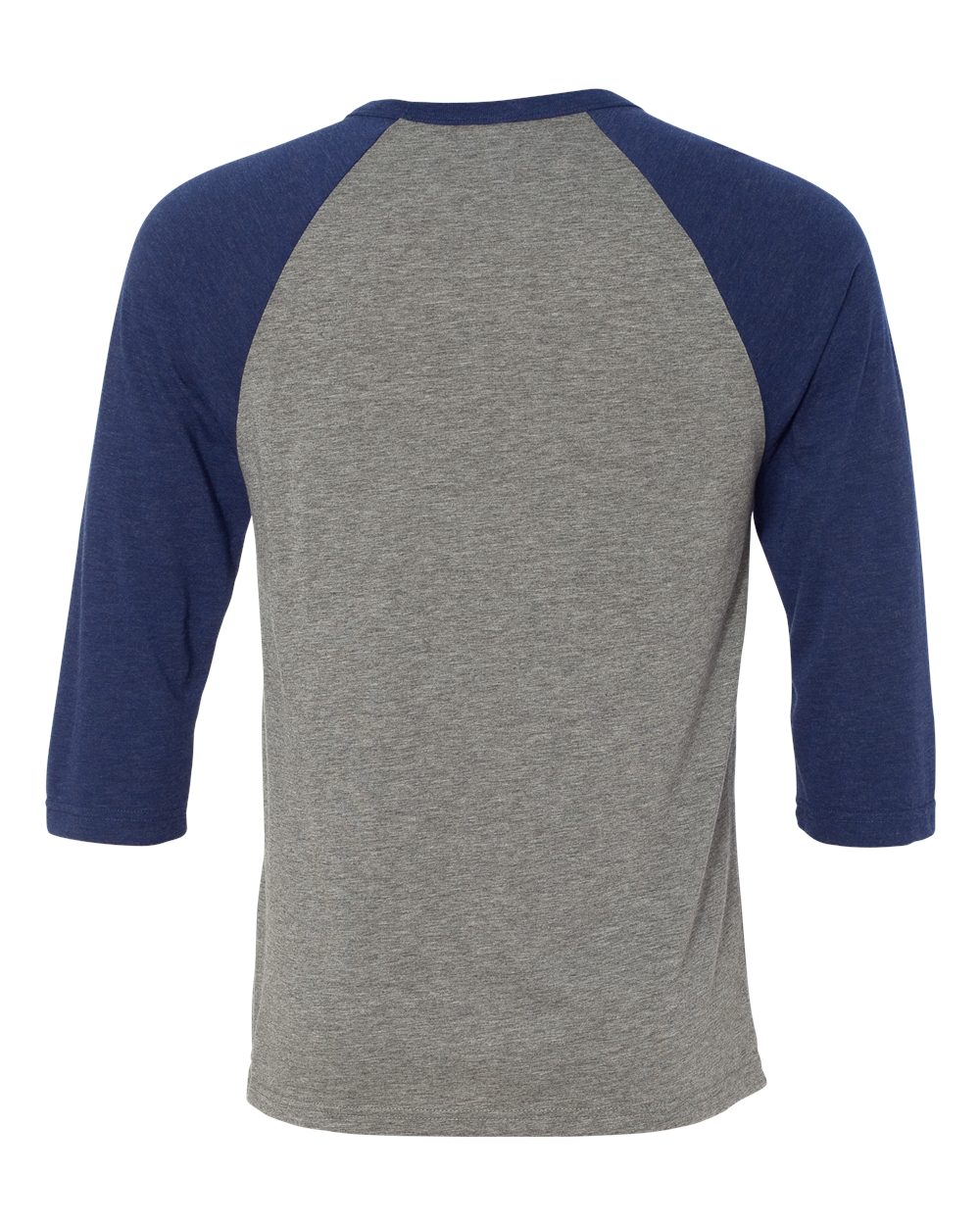 BELLA + CANVAS 3200 Unisex Three-Quarter Sleeve Baseball Tee in Grey/ Navy Triblend, back
