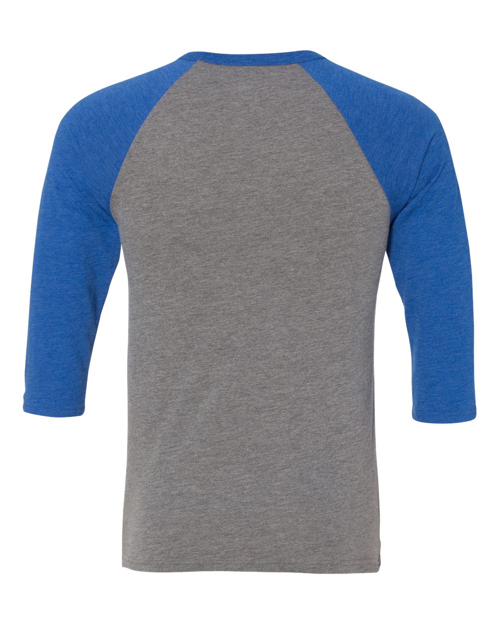 BELLA + CANVAS 3200 Unisex Three-Quarter Sleeve Baseball Tee in Grey/ True Royal Triblend, back