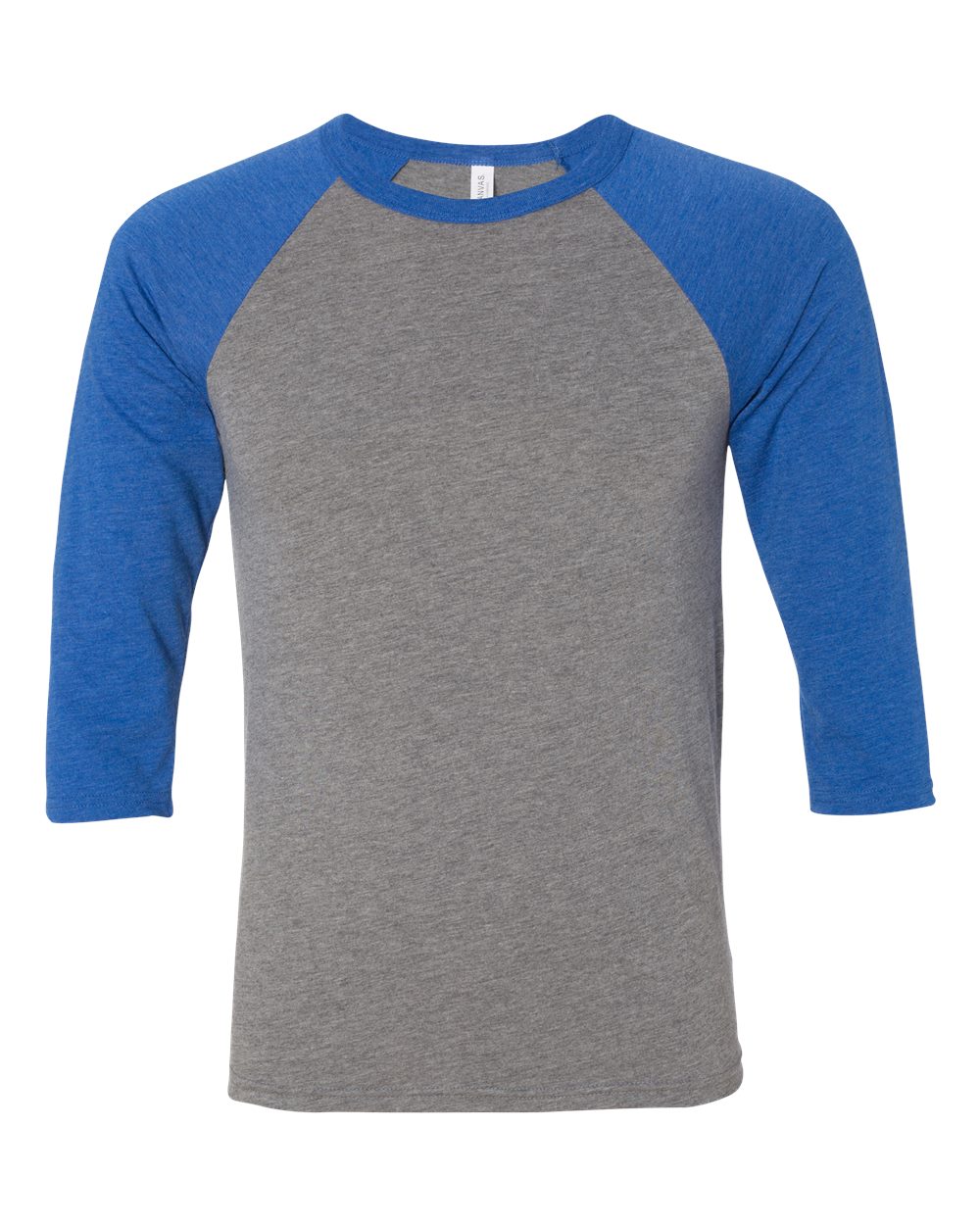 BELLA + CANVAS 3200 Unisex Three-Quarter Sleeve Baseball Tee in Grey/ True Royal Triblend