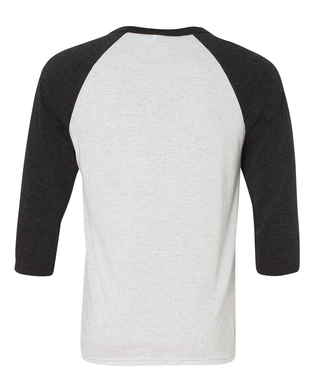 BELLA + CANVAS 3200 Unisex Three-Quarter Sleeve Baseball Tee in White Fleck/ Charcoal Triblend, back