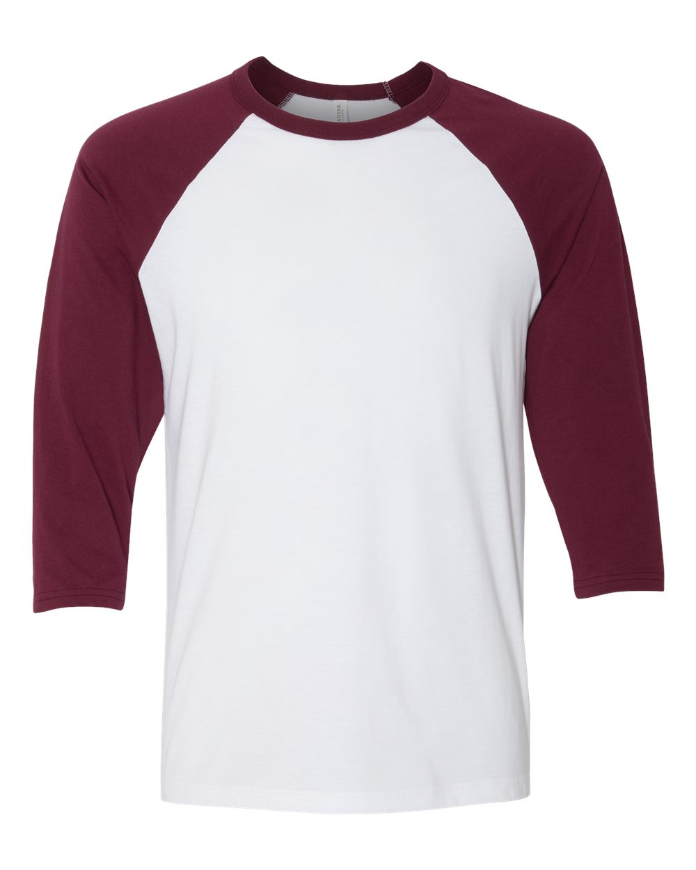 BELLA + CANVAS 3200 Unisex Three-Quarter Sleeve Baseball Tee in White/ Maroon