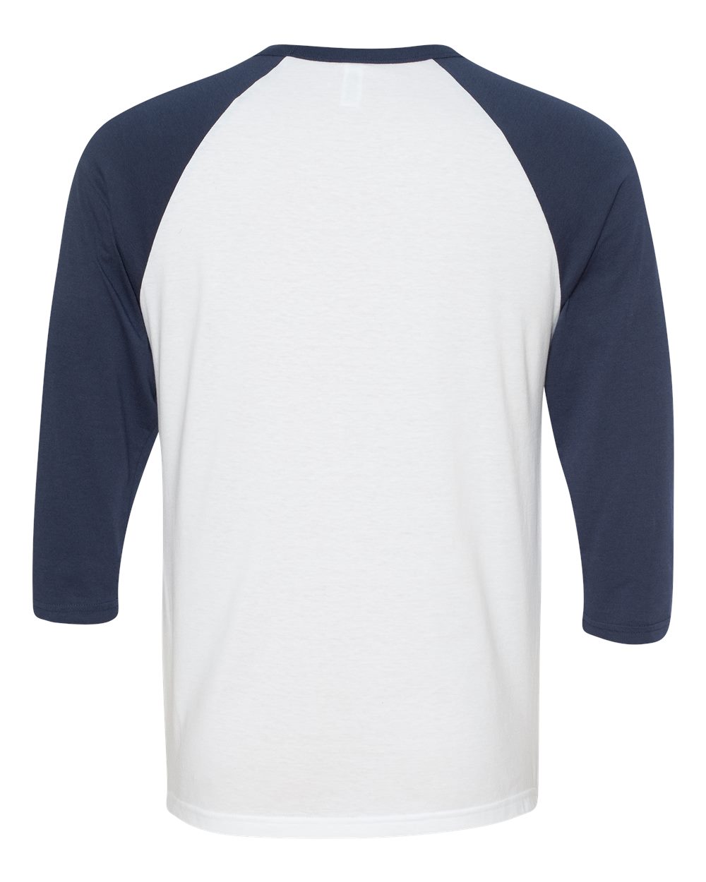 BELLA + CANVAS 3200 Unisex Three-Quarter Sleeve Baseball Tee in White/ Navy, back