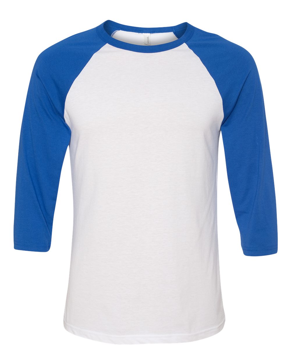 BELLA + CANVAS 3200 Unisex Three-Quarter Sleeve Baseball Tee in White/ True Royal
