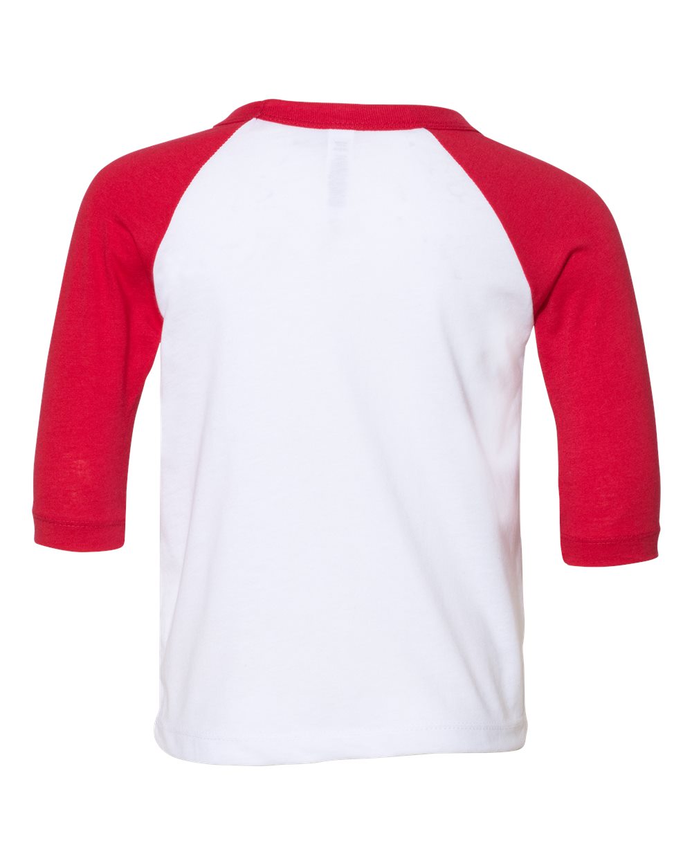 BELLA + CANVAS 3200T Toddler Three-Quarter Sleeve Baseball Tee in White/ Red, back