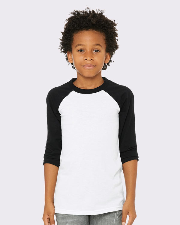 BELLA + CANVAS 3200Y Youth Three-Quarter Sleeve Baseball Tee