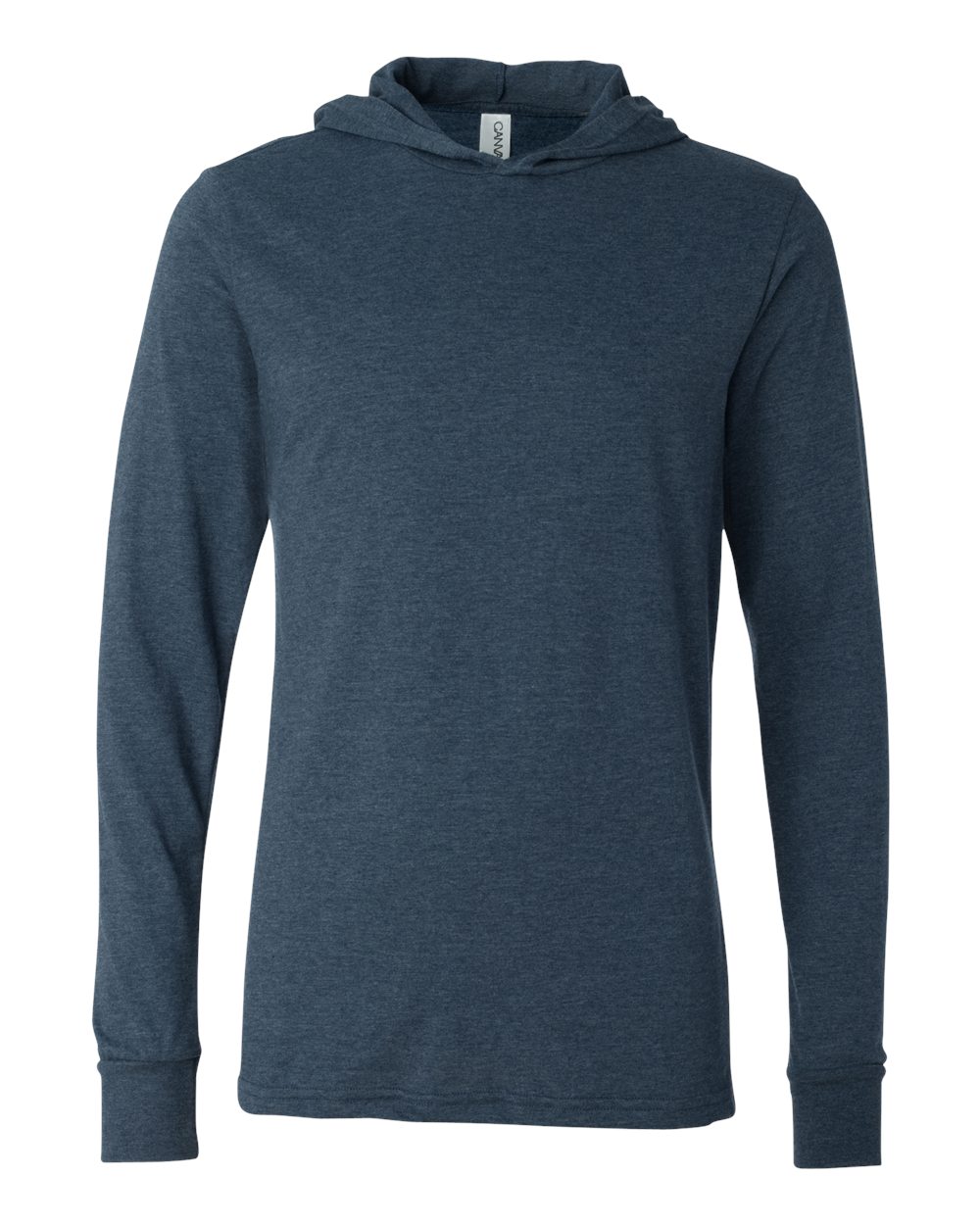 BELLA + CANVAS 3512 Unisex Jersey Hooded Long Sleeve Tee in Heather Navy