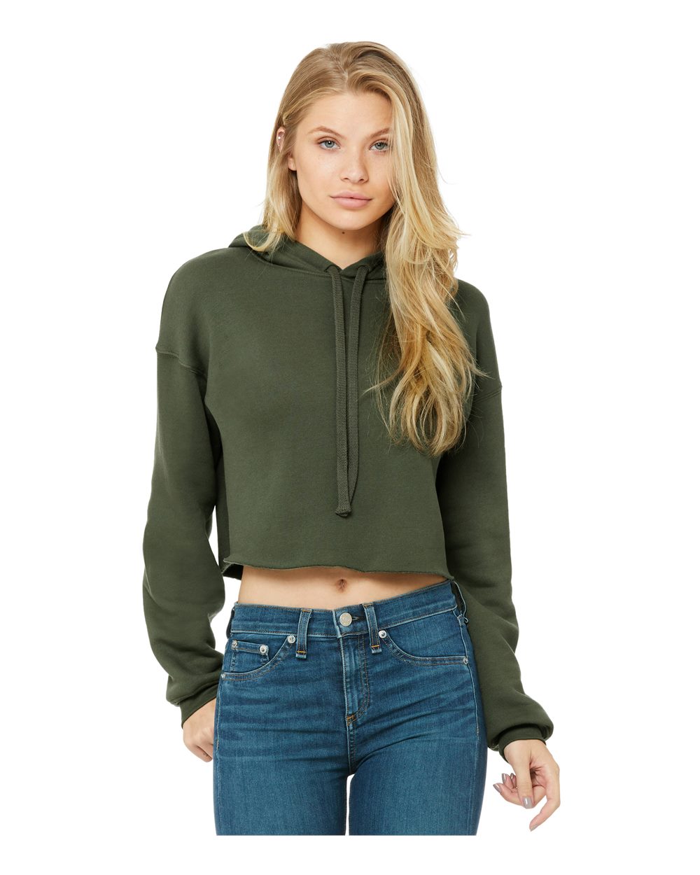 BELLA + CANVAS 7502 Women's Crop Hoodie Sweatshirt in Military Green