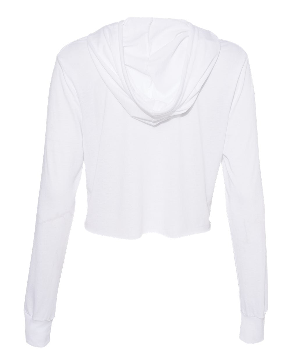 BELLA + CANVAS 8512 Women’s Triblend Crop Long Sleeve Hoodie Tee in Solid White Triblend, back