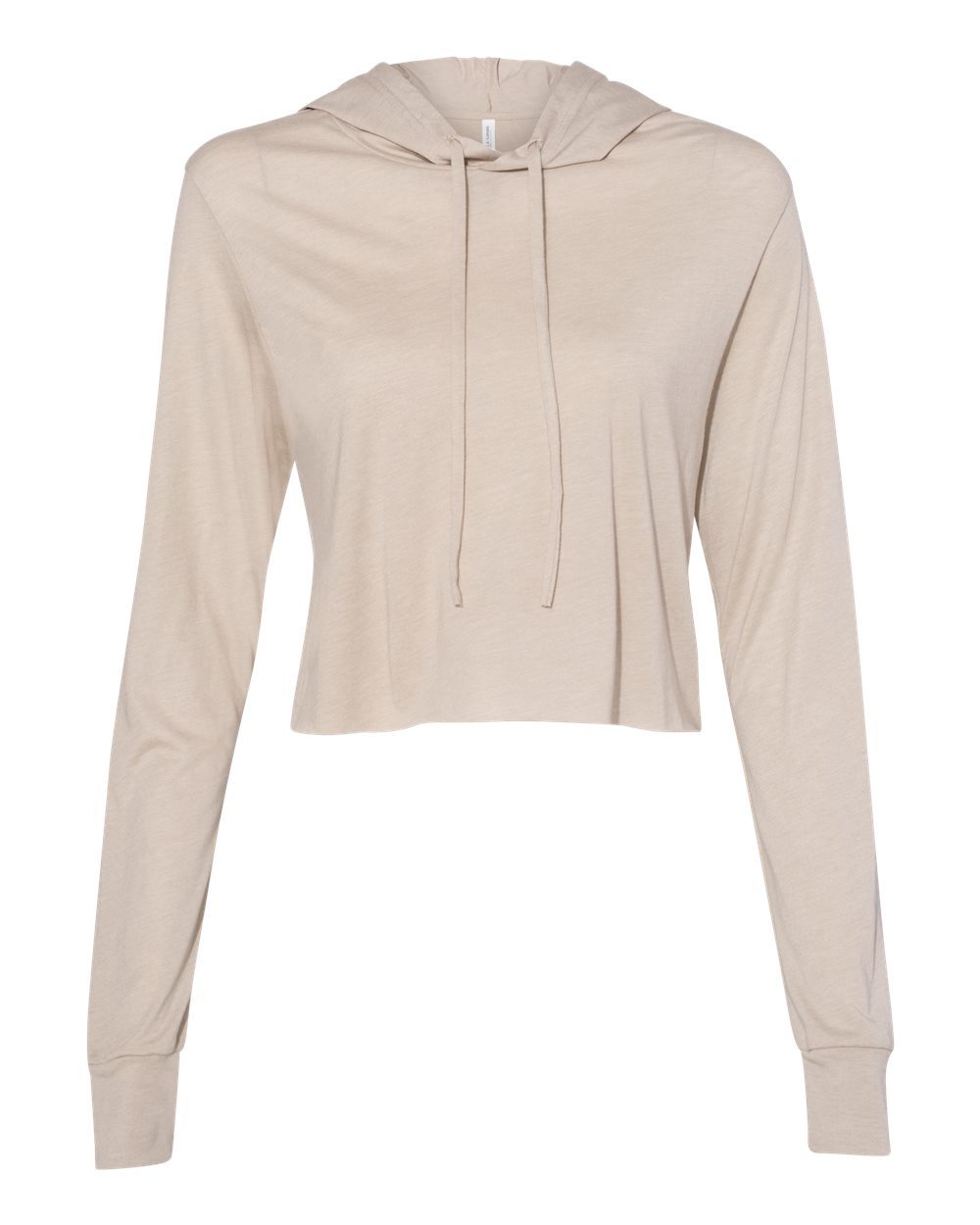 BELLA + CANVAS 8512 Women’s Triblend Crop Long Sleeve Hoodie Tee in Tan Triblend