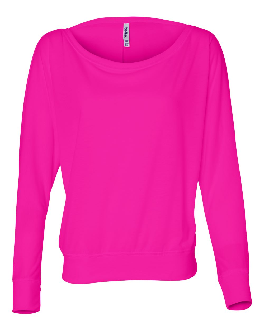 BELLA + CANVAS 8850 Women’s Flowy Off Shoulder Long Sleeve Tee in Neon Pink
