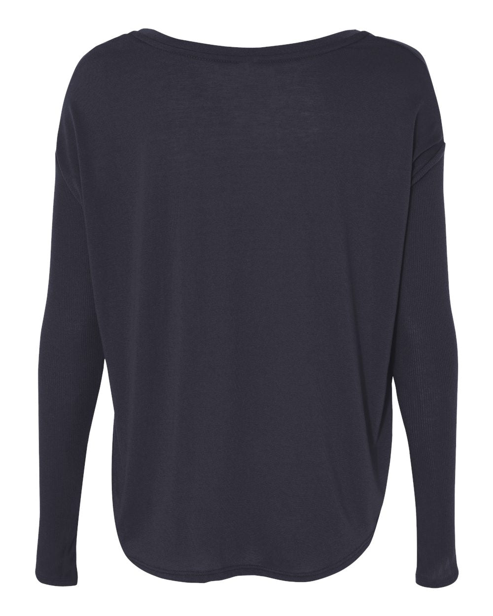 BELLA + CANVAS 8852 Women’s Flowy 2x1 Ribbed Long Sleeve Tee in Midnight, back