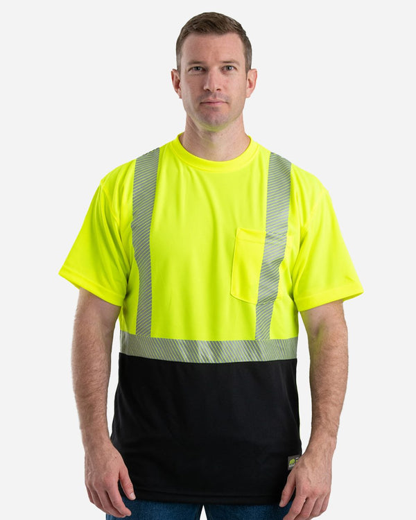 Berne Apparel HVK017T Men's Tall Hi-Vis Class 2 Color Blocked Pocket T-Shirt