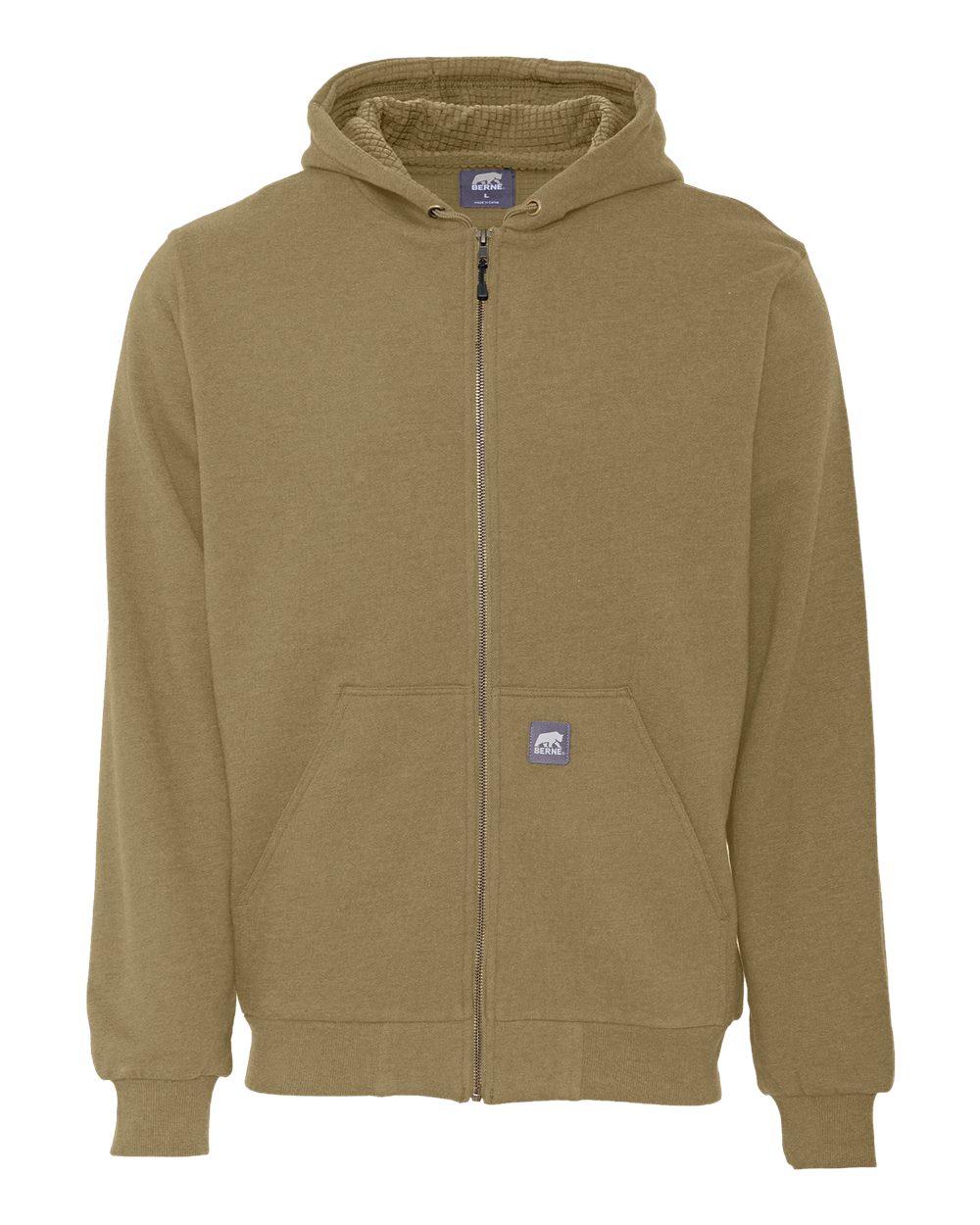 Berne Apparel SZ107 Men's Heritage Grid Fleece-Lined Full-Zip Hooded Sweatshirt in Timber Green