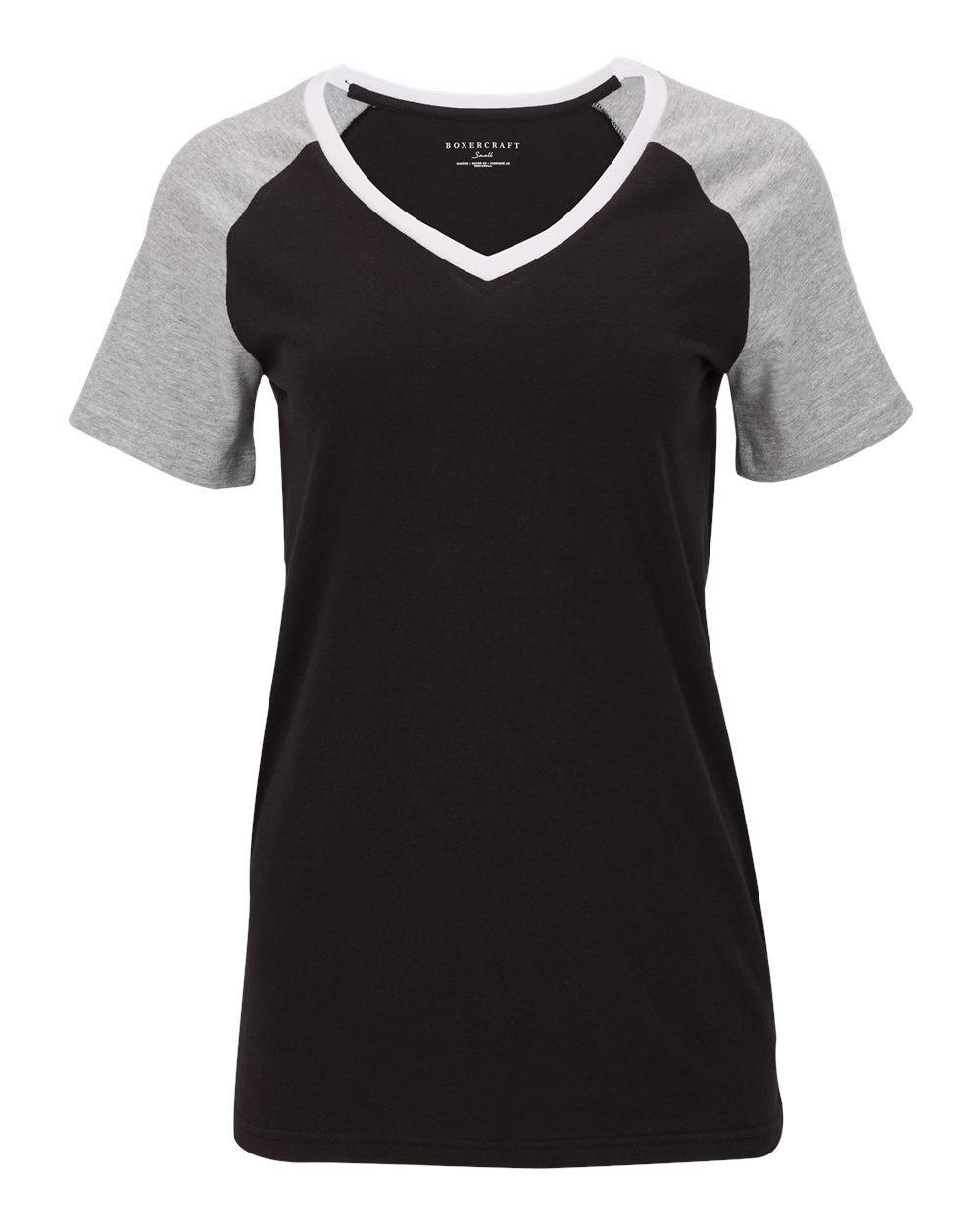 Boxercraft BW2204 Women's Colorblocked V-Neck T-Shirt in Black