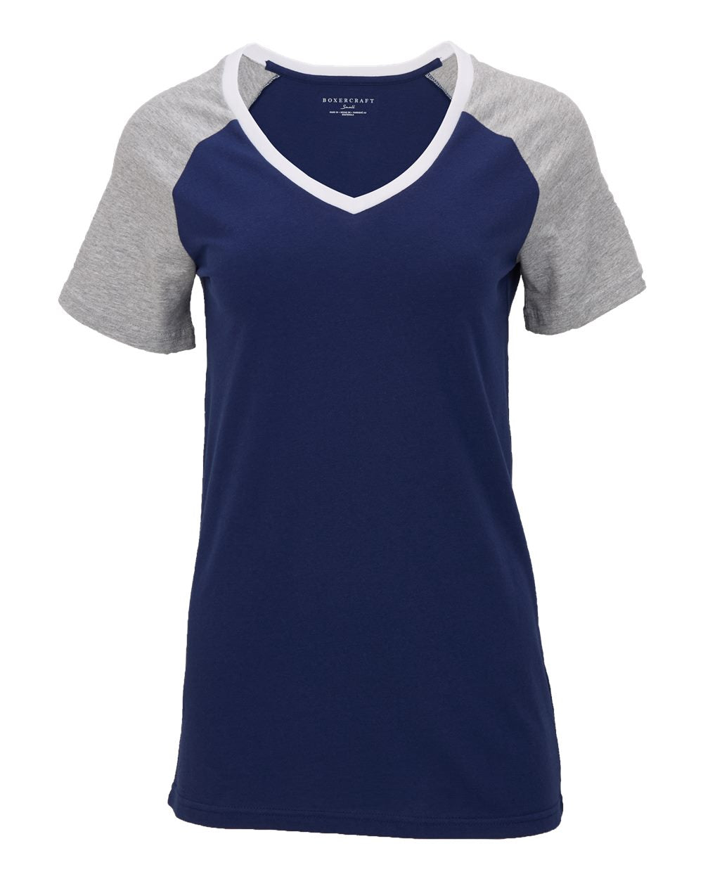 Boxercraft BW2204 Women's Colorblocked V-Neck T-Shirt in Navy