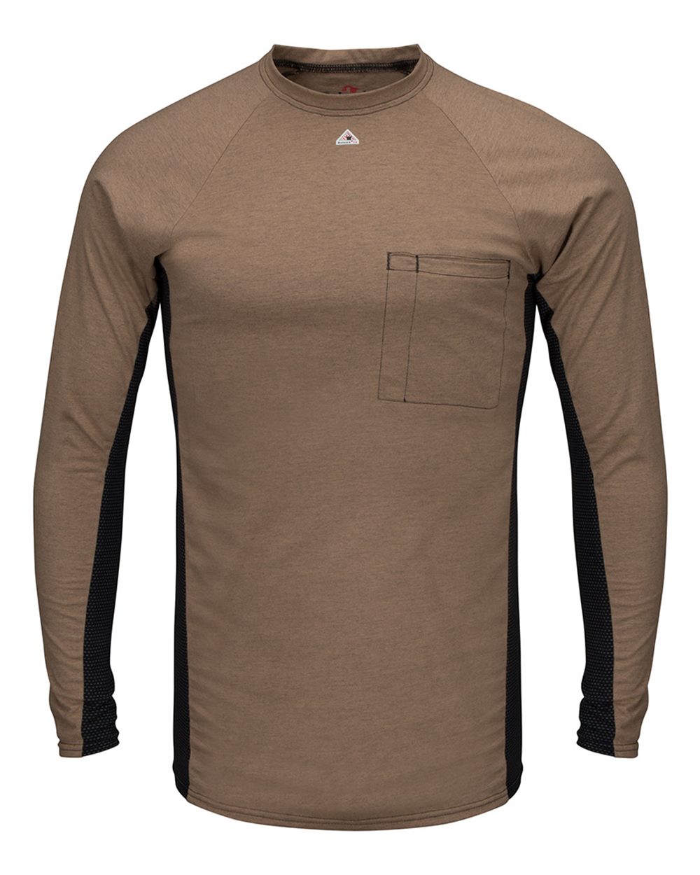 Bulwark MPS8 Men's Long Sleeve FR Two-Tone Base Layer with Concealed Chest Pocket - EXCEL FR in Khaki
