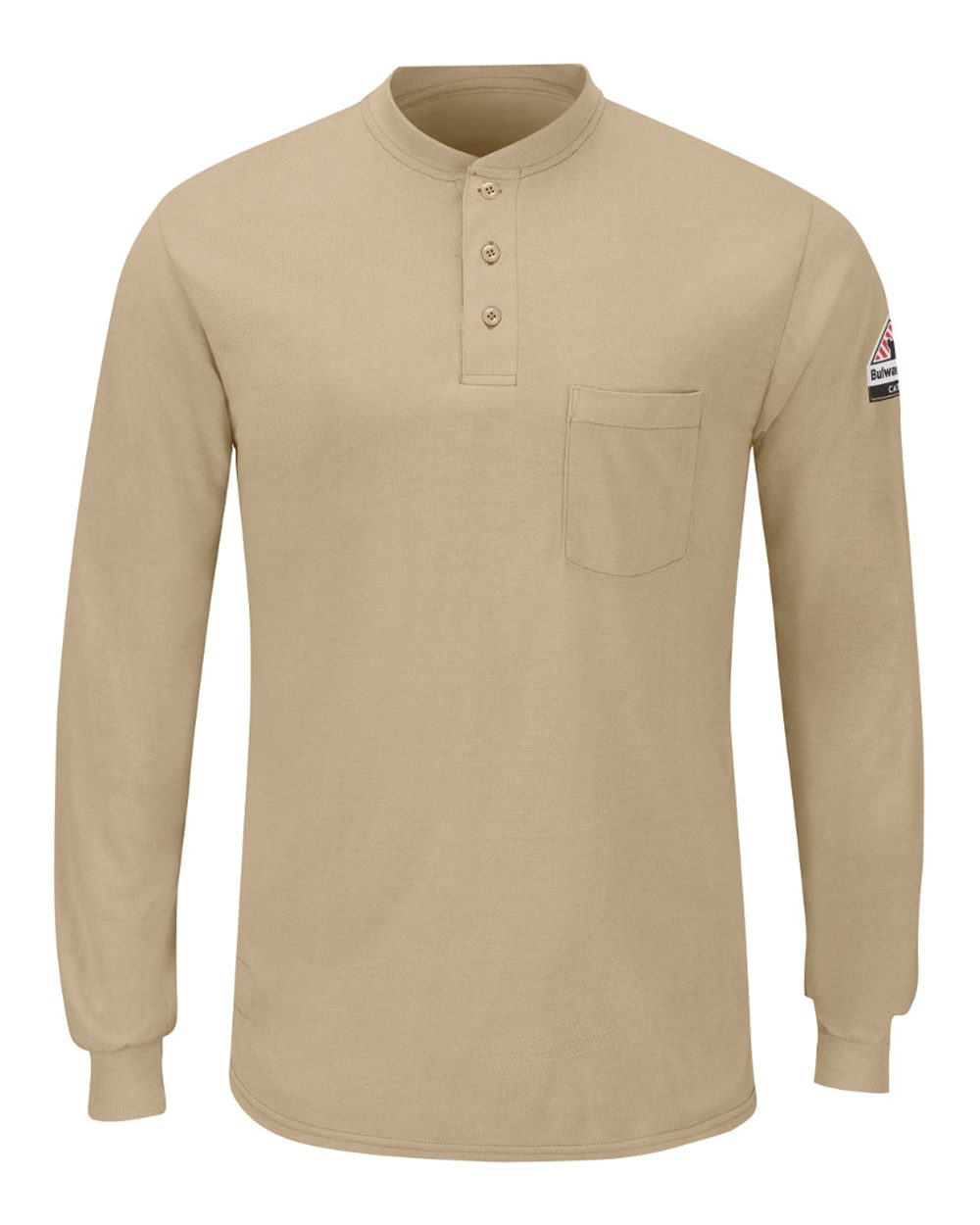 Bulwark SML8 Men's Long Sleeve Henley in Khaki