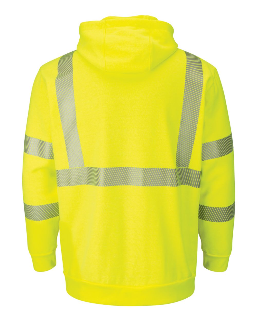 Bulwark SMZ4HV Men's Hi-Visibility Zip-Front Hooded Fleece Sweatshirt with Waffle Lining in Yellow/ Green, back