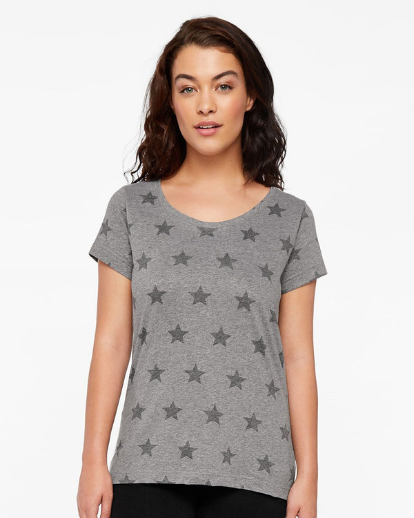 Code Five 3629 Women's Star Print Scoop Neck Tee