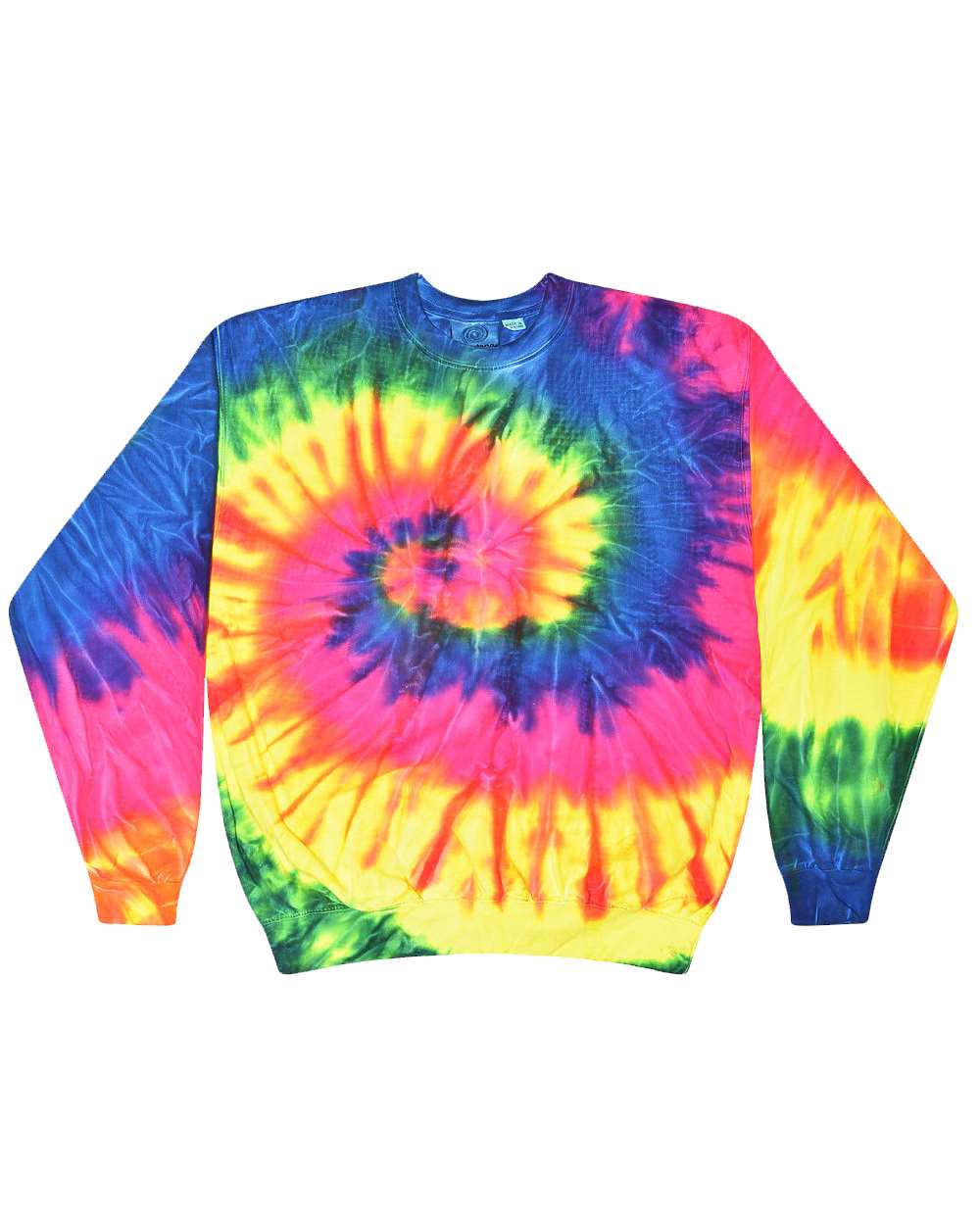 Colortone 8100 Unisex Tie-Dyed Fleece Crewneck Sweatshirt in Neon Rainbow