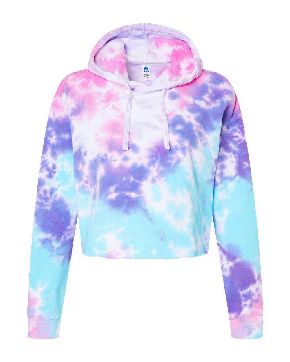 Colortone 8333 Women's Tie-Dyed Crop Hooded Sweatshirt in Cotton Candy