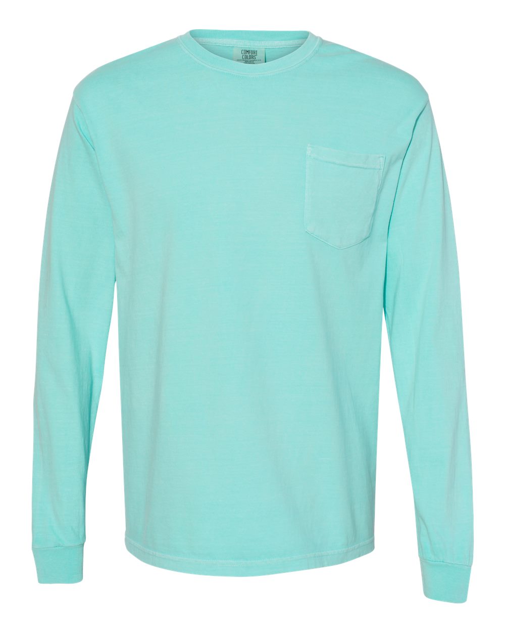 Comfort Colors 4410 Unisex Garment-Dyed Heavyweight Long Sleeve Pocket T-Shirt in Chalky Mint