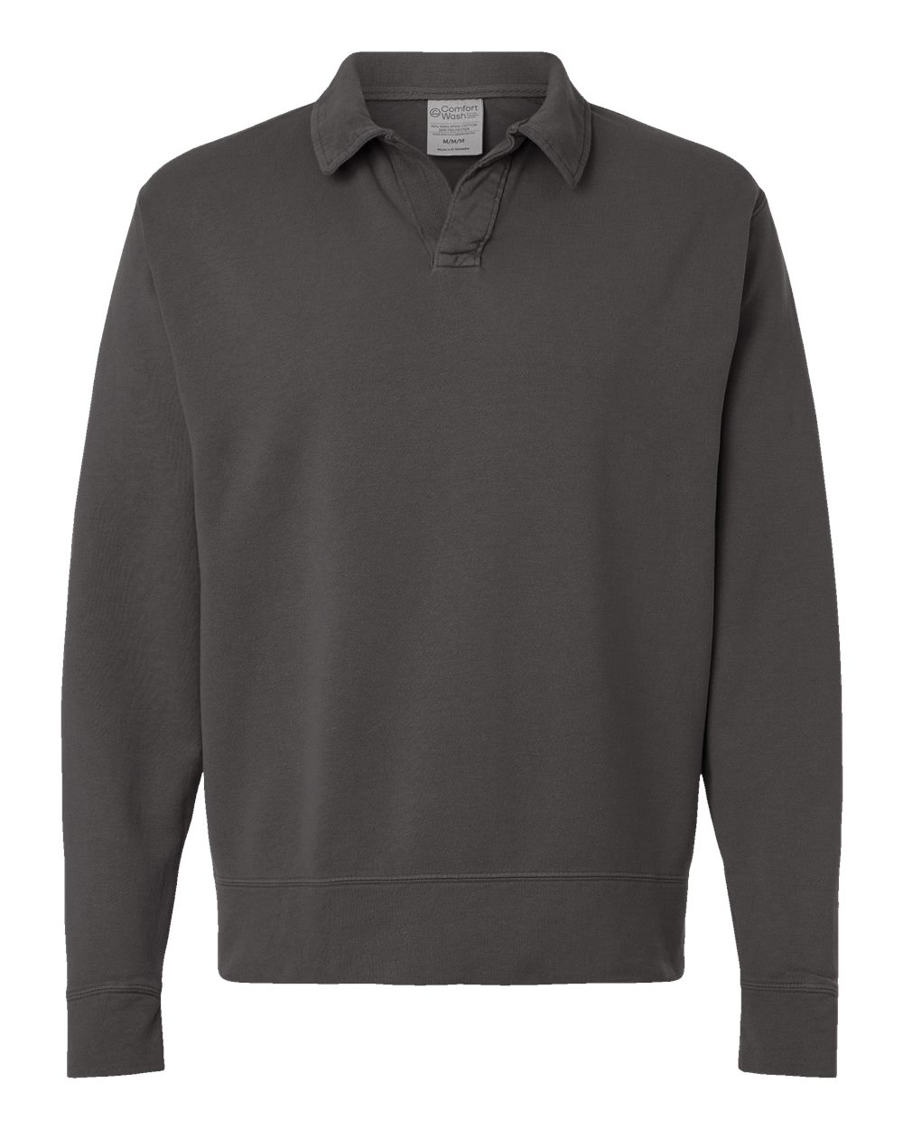 ComfortWash by Hanes GDH490 Unisex Garment-Dyed Polo Collar Sweatshirt in New Railroad Grey