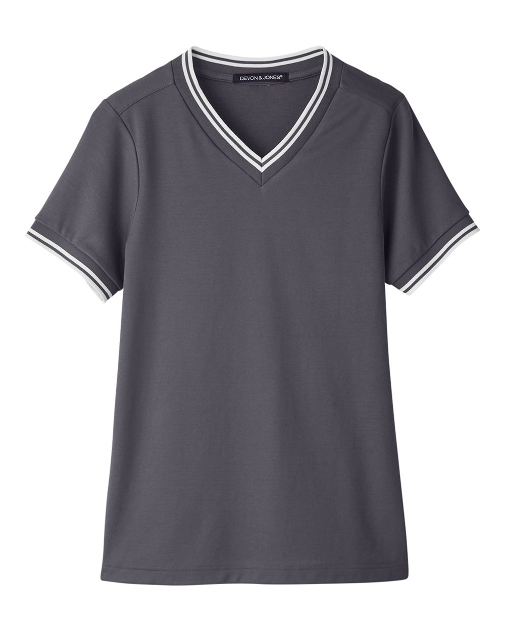 Devon & Jones DG20CW Women's CrownLux Performance® Plaited Tipped V-Neck Shirt in Graphite/ White