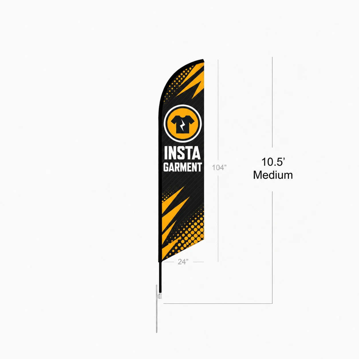 Feather Angled Flag, 10.5ft Medium size, with full dimensions (104in x 24in)