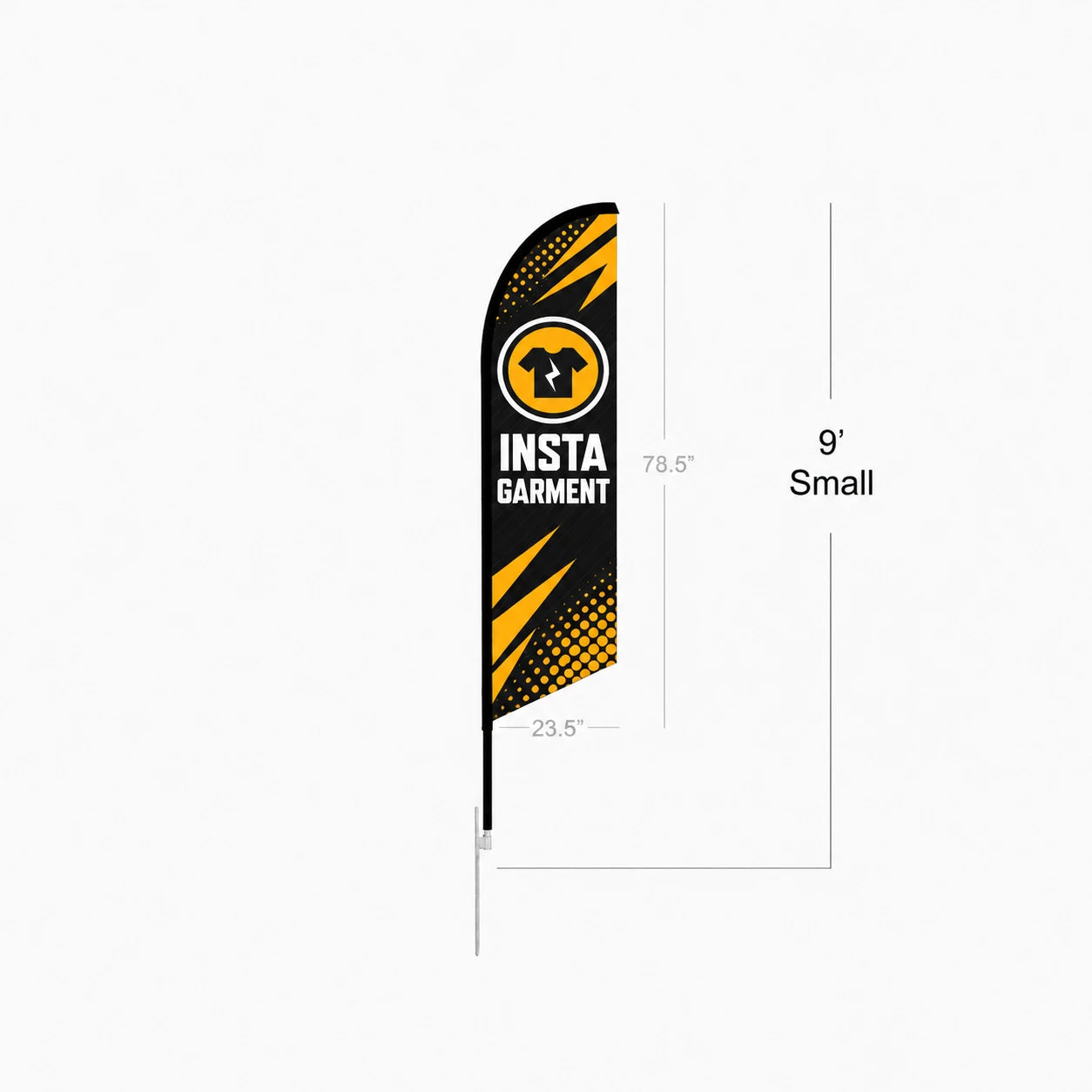 Feather Angled Flag, 9ft Small size, with full dimensions (78.5in x 23.5in)