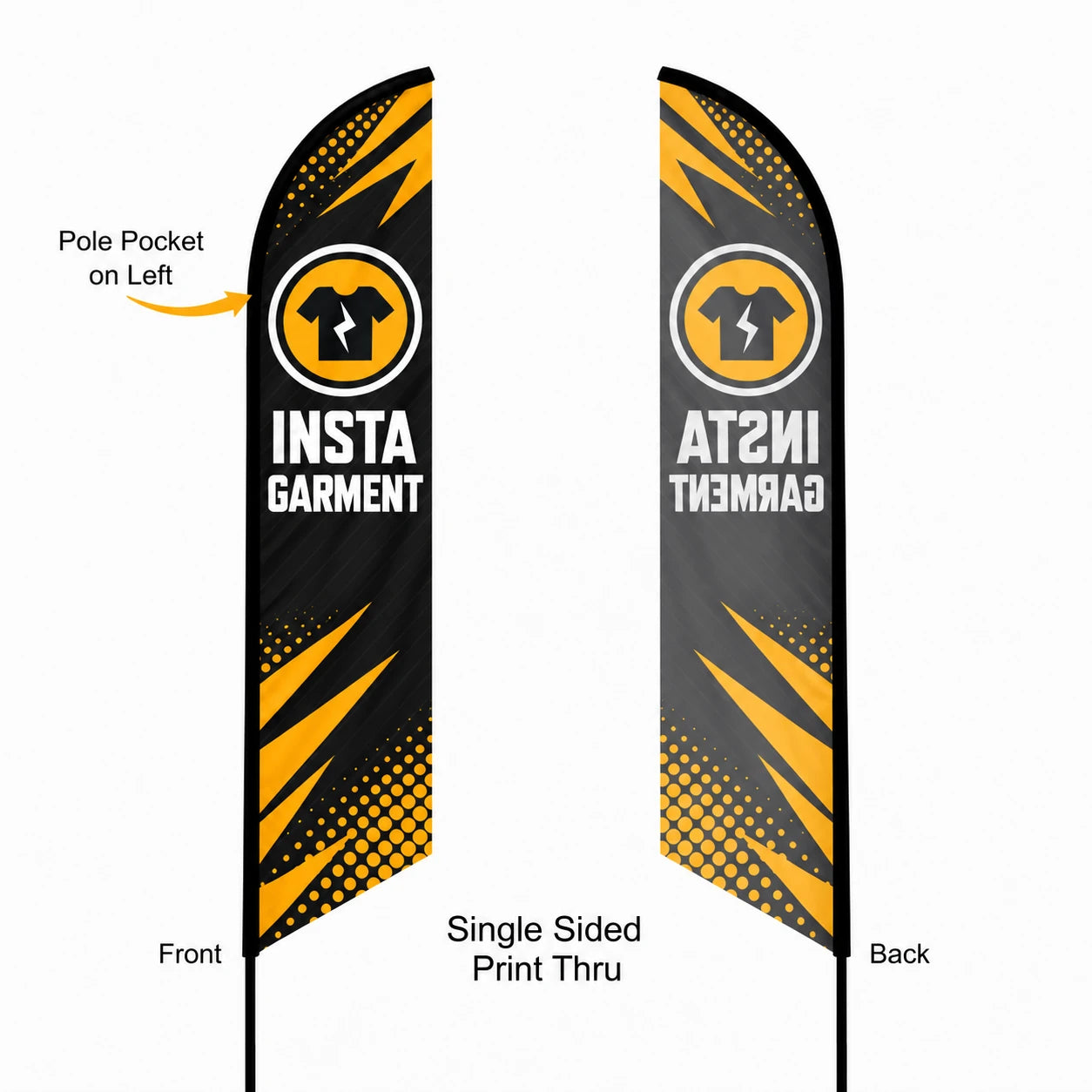 Feather Angled Flag 9ft, Single Sided Print Thru, front and back view