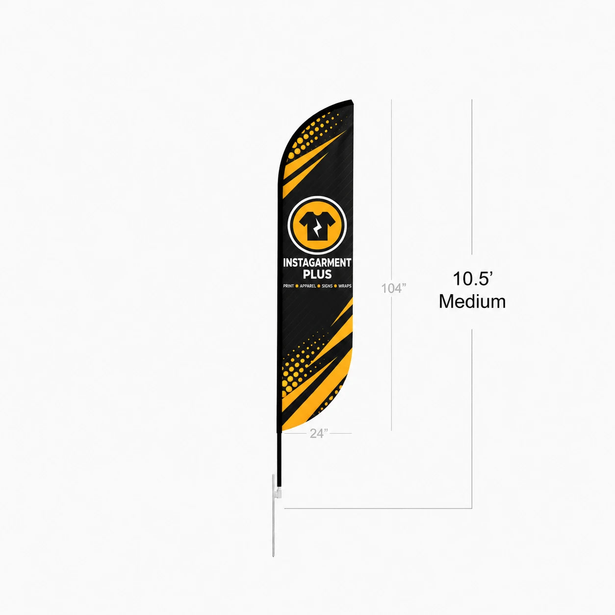 Feather Convex Flag, 10.5ft Medium size, with full dimensions (104in x 24in)