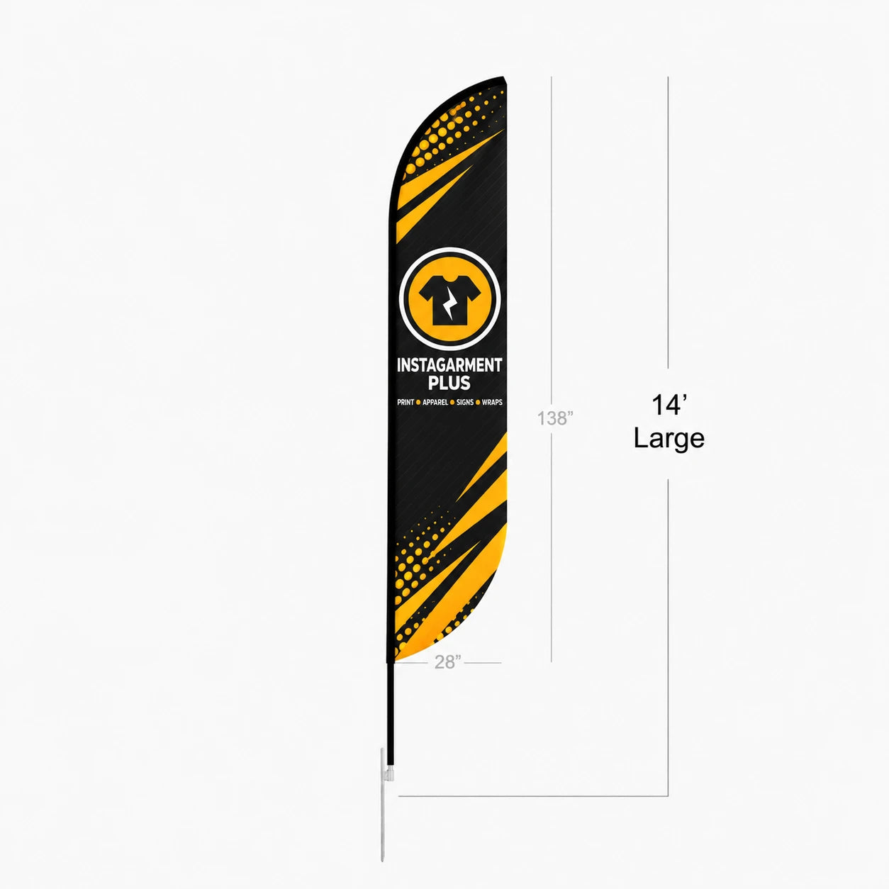 Feather Convex Flag, 14ft Large size, with full dimensions (138in x 28in)